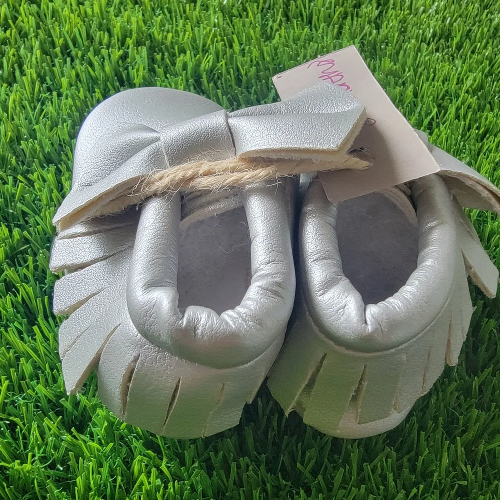 Baby Moccasins Metalic Silver 3-6 months
